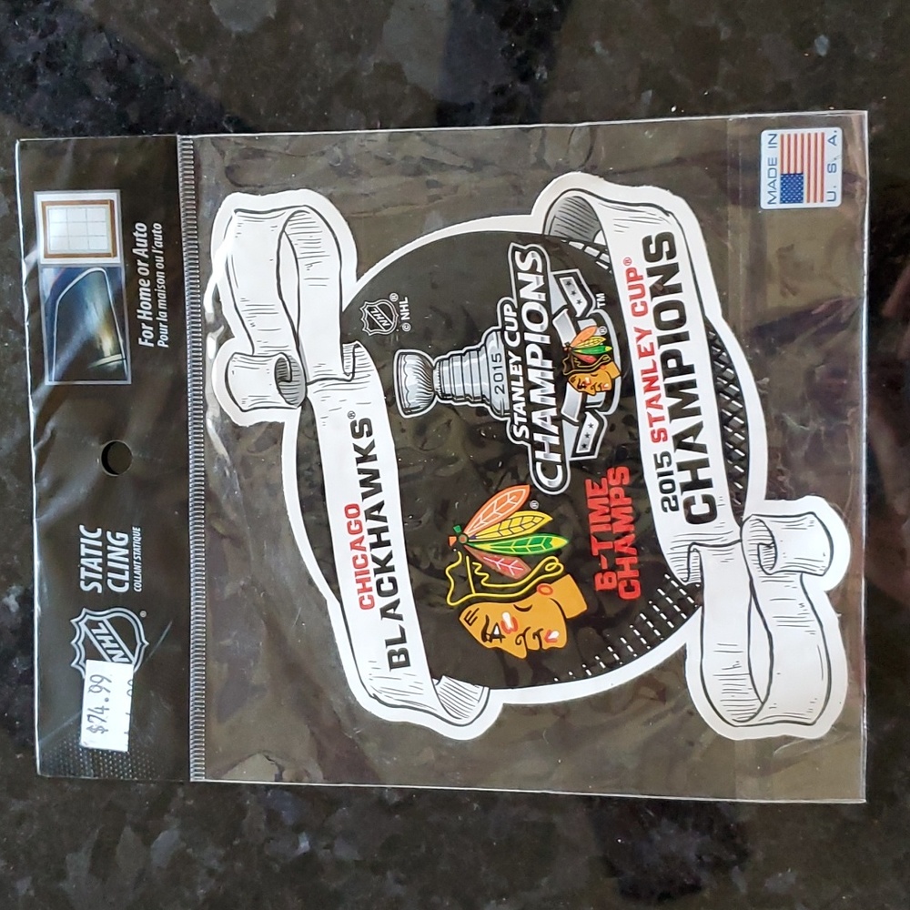 Chicago Blackhawks 2015 Stanley Cup Champs static window cling New